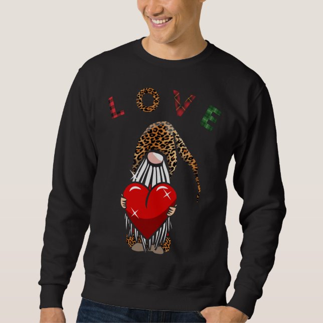 Texthörning för Cute Tomte Valentine Gnome Leopard Lång Ärmad Tröja (Framsida)