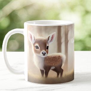 Textibeige för Cute Watercolor Hjort Personlig Nam Kaffemugg