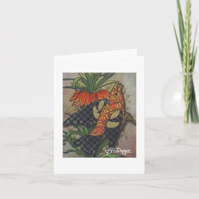 Textil Art Bird Notecard Kort (Framsida)