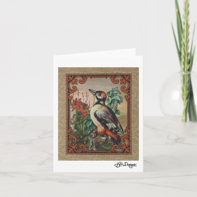 Textil Art Bird Notecard Kort (Framsida)