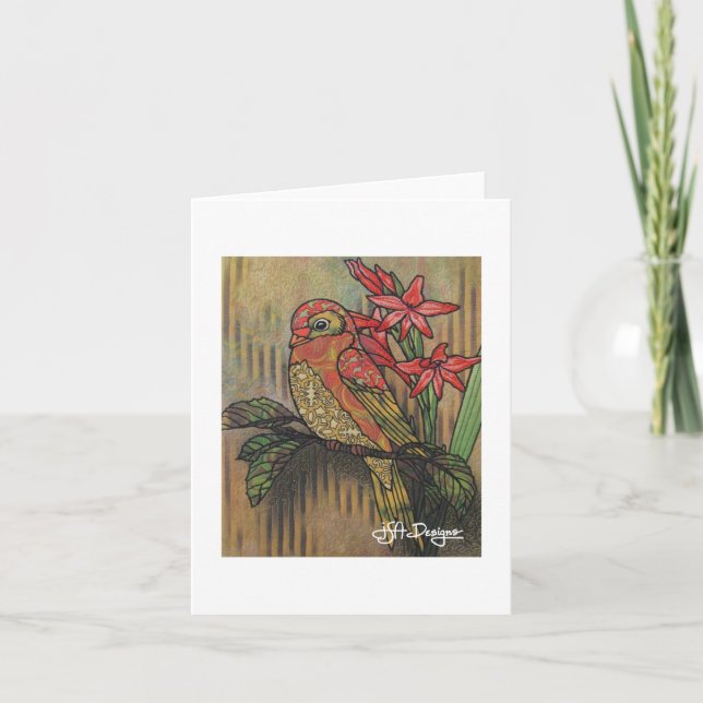 Textil Art Bird Notecard Kort (Framsida)