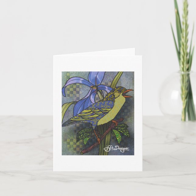 Textil Art Bird Notecard Kort (Framsida)