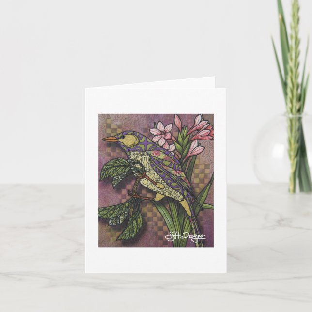 Textil Art Bird Notecard Kort (Framsida)