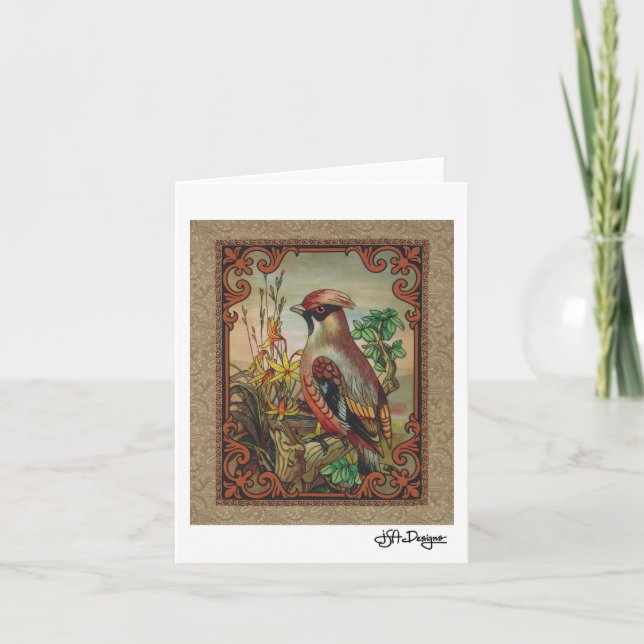 Textil Art Bird Notecard Kort (Framsida)
