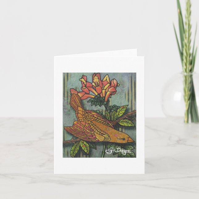 Textil Art Bird Notecard Kort (Framsida)