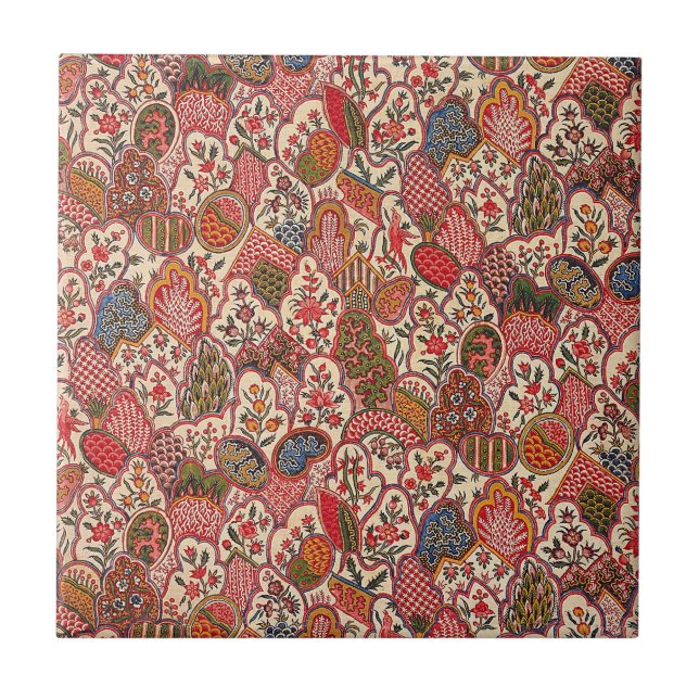 Textil--färgglatt blommönster, kakelplatta (Framsidan)