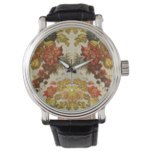 Textil med en upprepande blommönster armbandsur