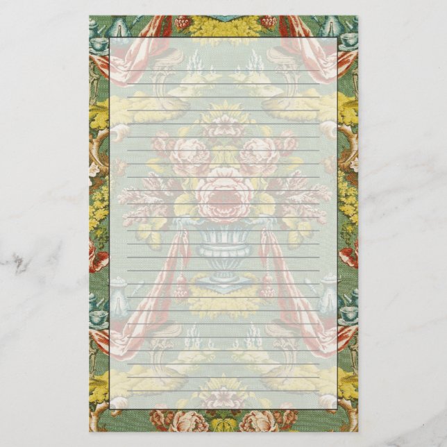 Textil med ett upprepande blom- motiv brevpapper (Framsida)