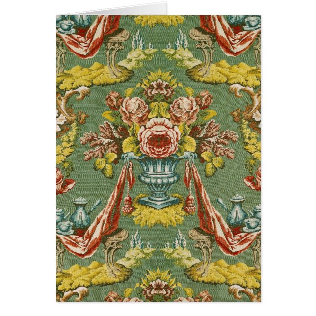 Textil med ett upprepande blom- motiv hälsningskort (Framsidan)