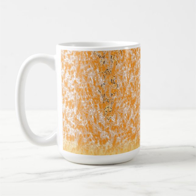 Textil mönster med en levande orange och ett sunt  kaffemugg (Vänster)