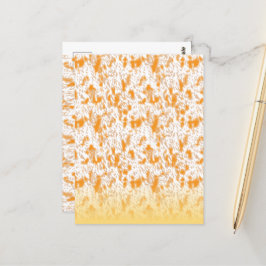 Textil mönster med en levande orange och ett sunt  vykort