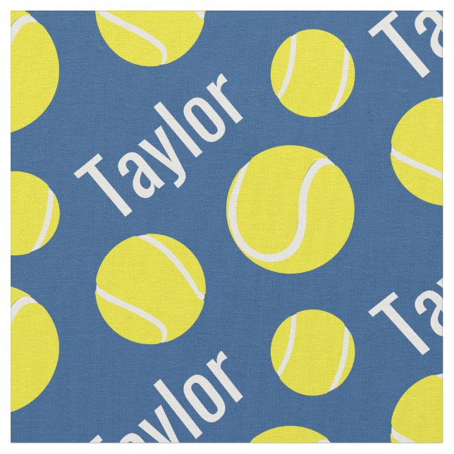 Textilier av Tennis bollar blue namn sport mönster Tyg (Närbild)