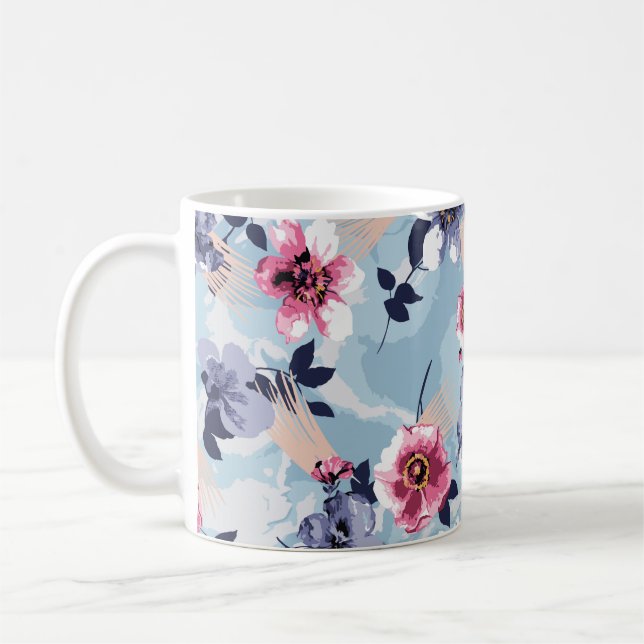 textilillustration av blomman mönster,baksida kaffemugg (Vänster)