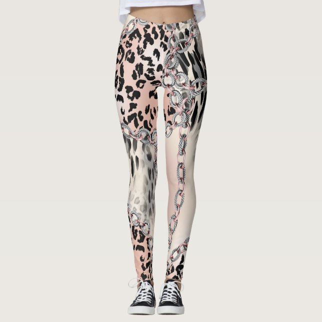 Textilleopard: Blommigt chain Mönster. Leggings (Framsida)