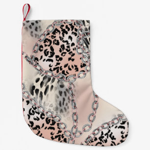 Textilleopard: Blommigt chain Mönster. Liten Julstrumpa