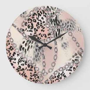 Textilleopard: Blommigt chain Mönster. Stor Klocka