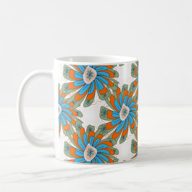 Textilutskrift för Abstrakt av rasterBlommigt Kaffemugg (Vänster)
