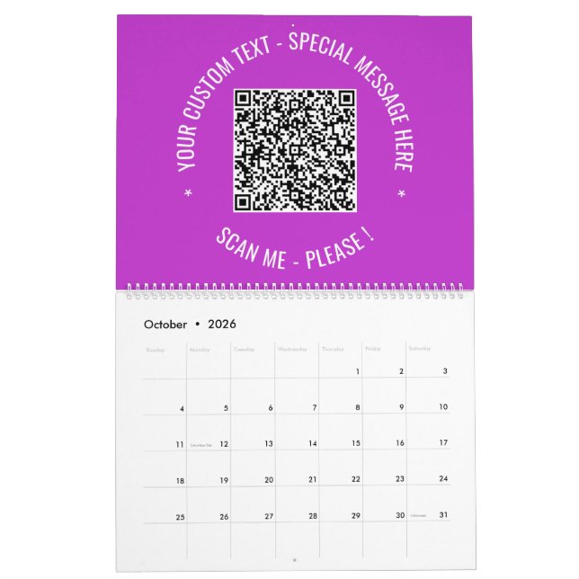 Textkalender för QR-Anpassningsbarna Välj Färg Kalender (Oct 2026)