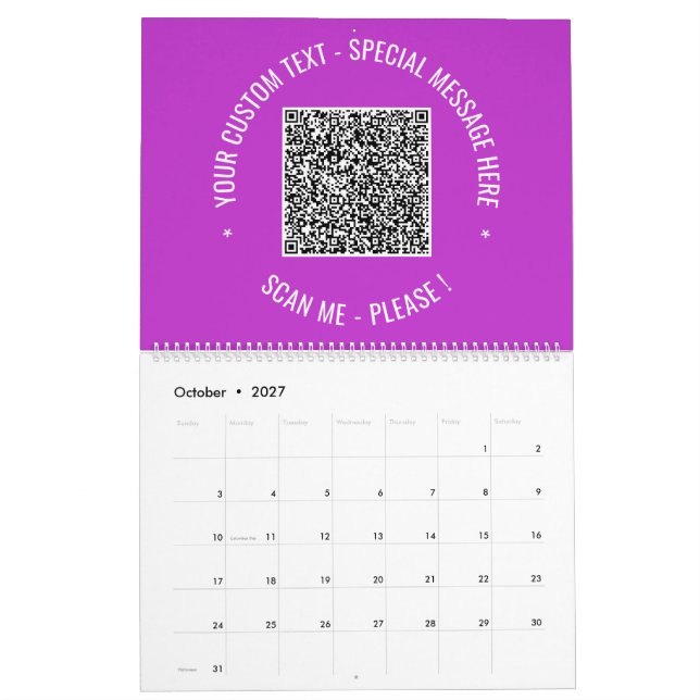 Textkalender för QR-Anpassningsbarna Välj Färg Kalender (Oct 2027)