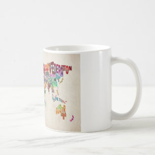 Textkarta av världen kaffemugg