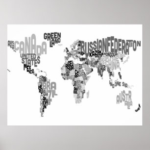 Textkarta av världen poster