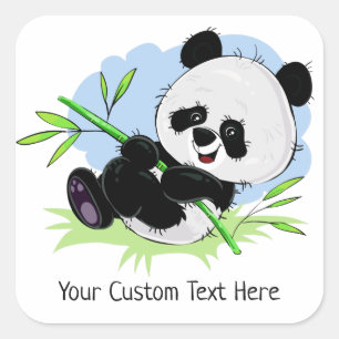 Textklistermärken för anpassningsbar i Cute Panda Fyrkantigt Klistermärke