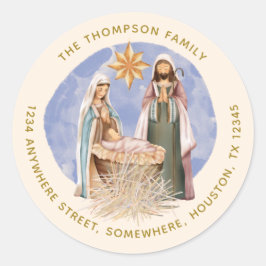 Textkream för Nativitet Returnera Namn Adress Guld Runt Klistermärke