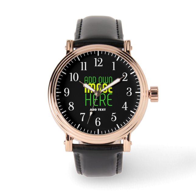 TEXTMALL FÖR MODERN REDIGERBAR ENKEL SVART BILD ARMBANDSUR (Framsida)