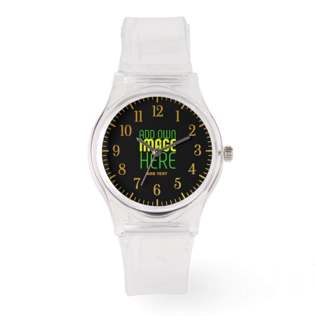 TEXTMALL FÖR MODERN REDIGERBAR ENKEL SVART BILD ARMBANDSUR (Framsida)