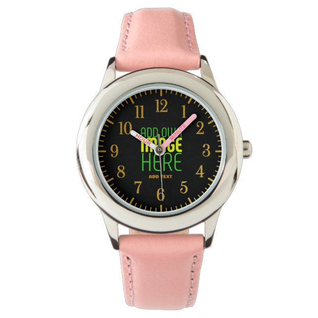 TEXTMALL FÖR MODERN REDIGERBAR ENKEL SVART BILD ARMBANDSUR (Framsida)