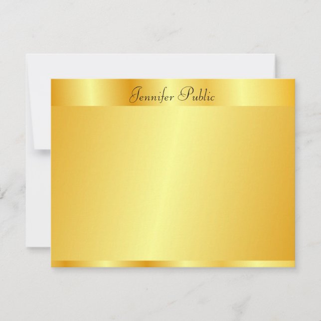Textmall Namn i Faux Guld Elegant Hand Script Anteckningskort (Framsida)