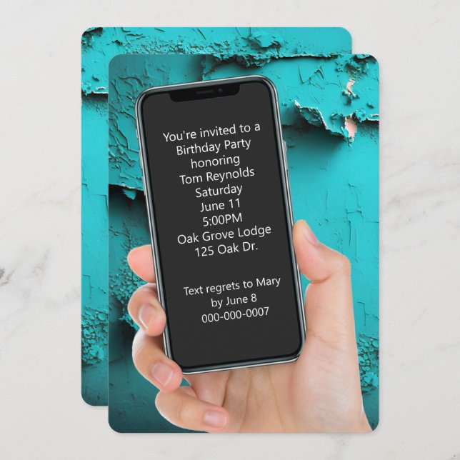Textmeddelande för födelsedagsfest inbjudningar (Fram/baksida)