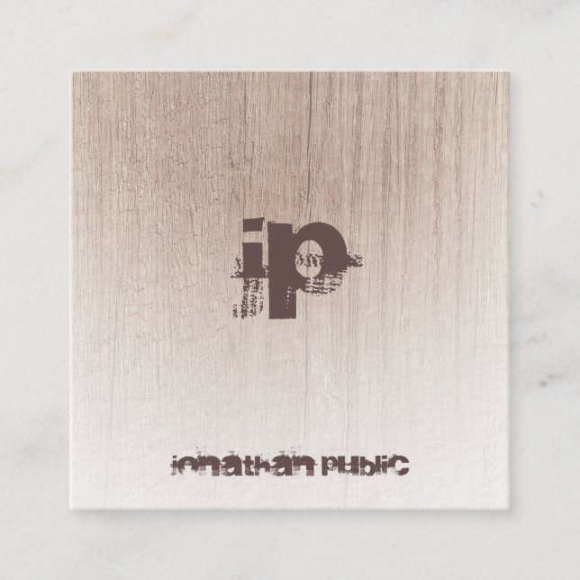 Textmonogramklassmall för träutseendemall fyrkantigt visitkort (Framsida)