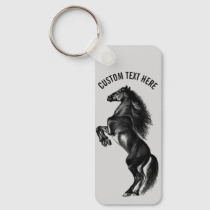 Textnyckelkedjan med Opright Black Vild Horse Nyckelring