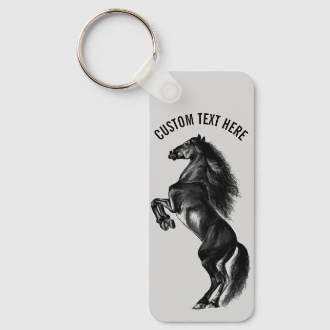 Textnyckelkedjan med Opright Black Vild Horse Nyckelring (Framsida)