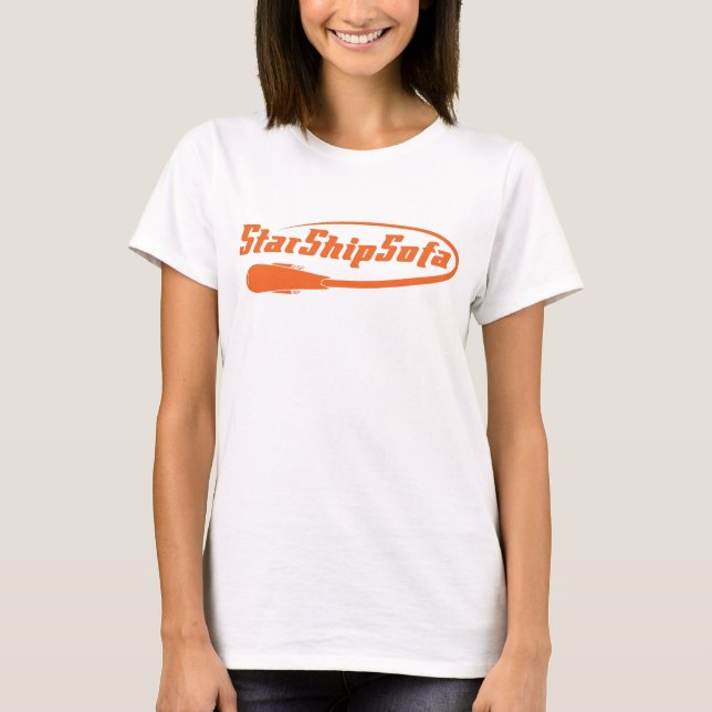 Textorange för damer StarShipSofa på gult T-shirt (Framsida)