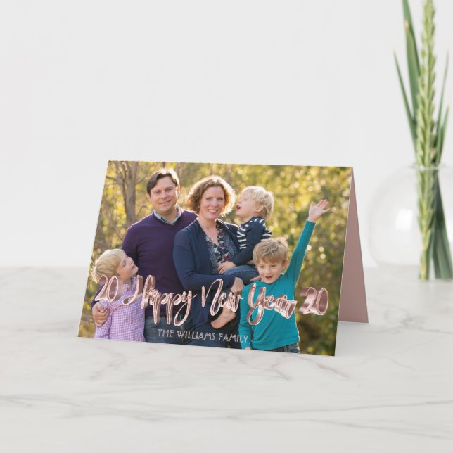 Textövertäckning för gott nytt år 2020 Rosa ros Gu Helgkort (Framsida)