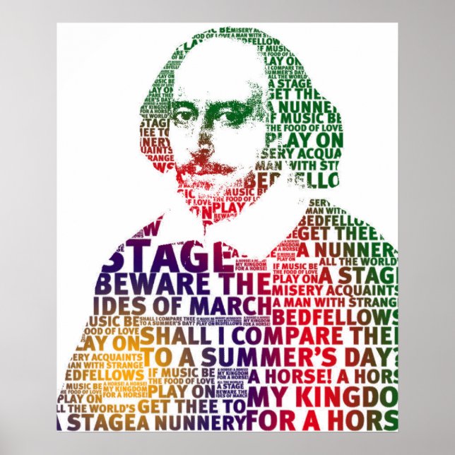 Textövertoningsdesign för Shakespeare grönt lila Poster (Framsidan)