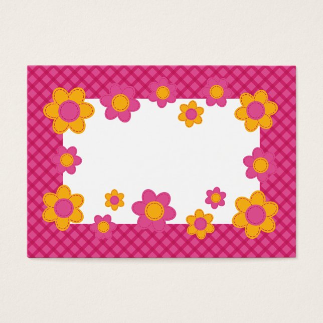 Textrutan Cute rosa pläderad blommigt vår ram Visitkort (Framsidan)