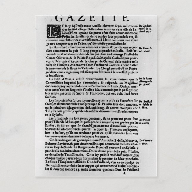 Textsida från La Gazette Vykort (Framsida)