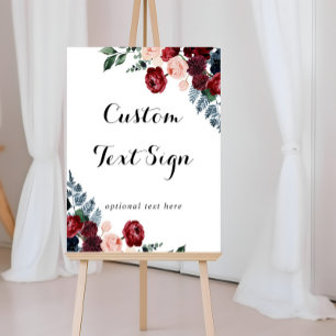 Texttecken för Burgundy Rosa Navy Blommigt Anpassn Poster