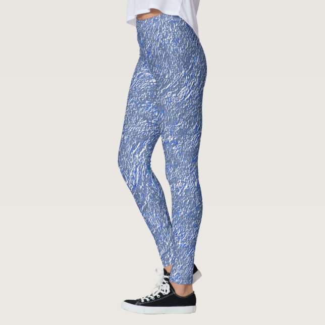 Textura rústica azul e efeito prateado leggings (Vänster)