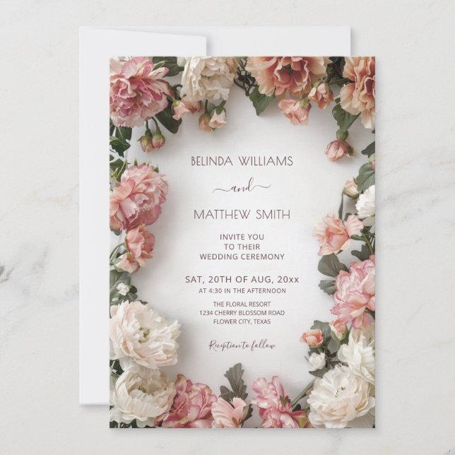 Textured Floral Wreath  Wedding Inbjudningar (Framsida)