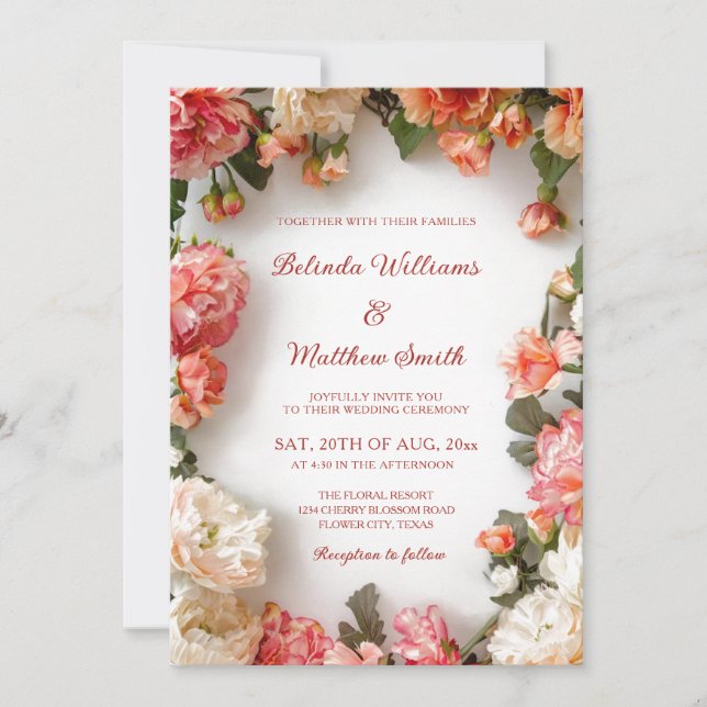 Textured Floral Wreath  Wedding Inbjudningar (Framsida)