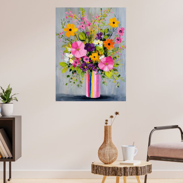 Textured Flowers in a Vase Poster (Vardagsrum 3)