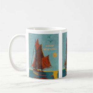 TEXTURED NEEDLEPOINT SAILBOAT PEACEFUL SJÖLANDSKA KAFFEMUGG