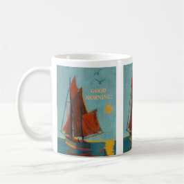 TEXTURED NEEDLEPOINT SAILBOAT PEACEFUL SJÖLANDSKAP KAFFEMUGG