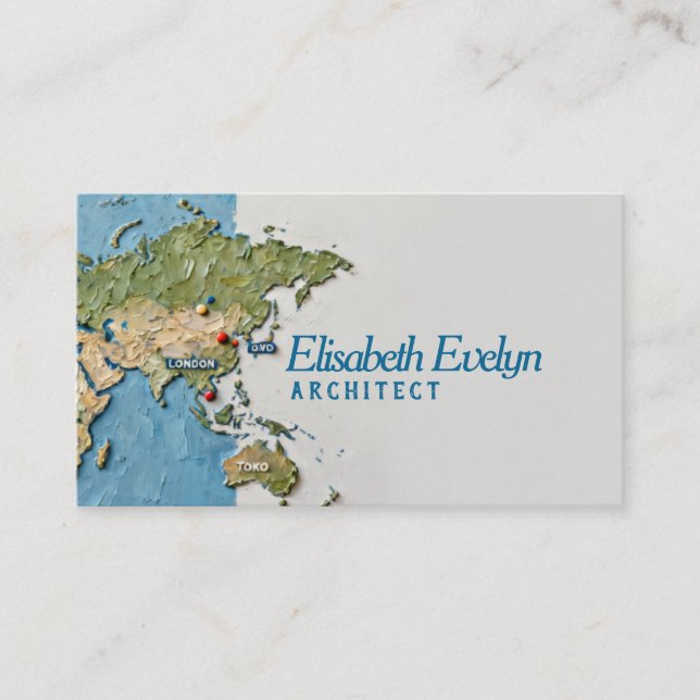 Textured Painted World Map with Marked Locations Visitkort (Framsida)