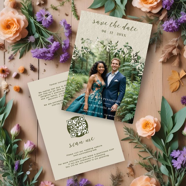 Textured Paper Wildflowers Arch Wedding Photo Spara Datumet (Textured Paper Effect Rustic Wildflowers Arch Wedding Photo Save the Dates Cards with Envelope.)