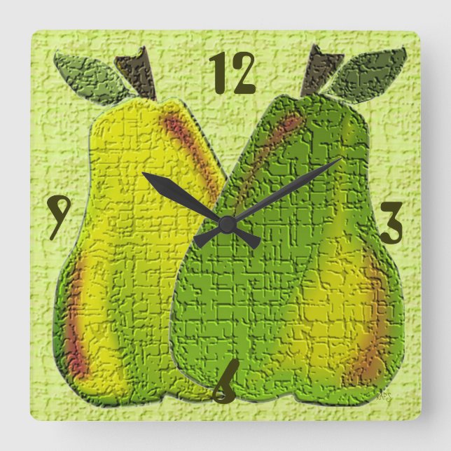 Textured Pears (lime) Wall Clock Fyrkantig Klocka (Framsida)